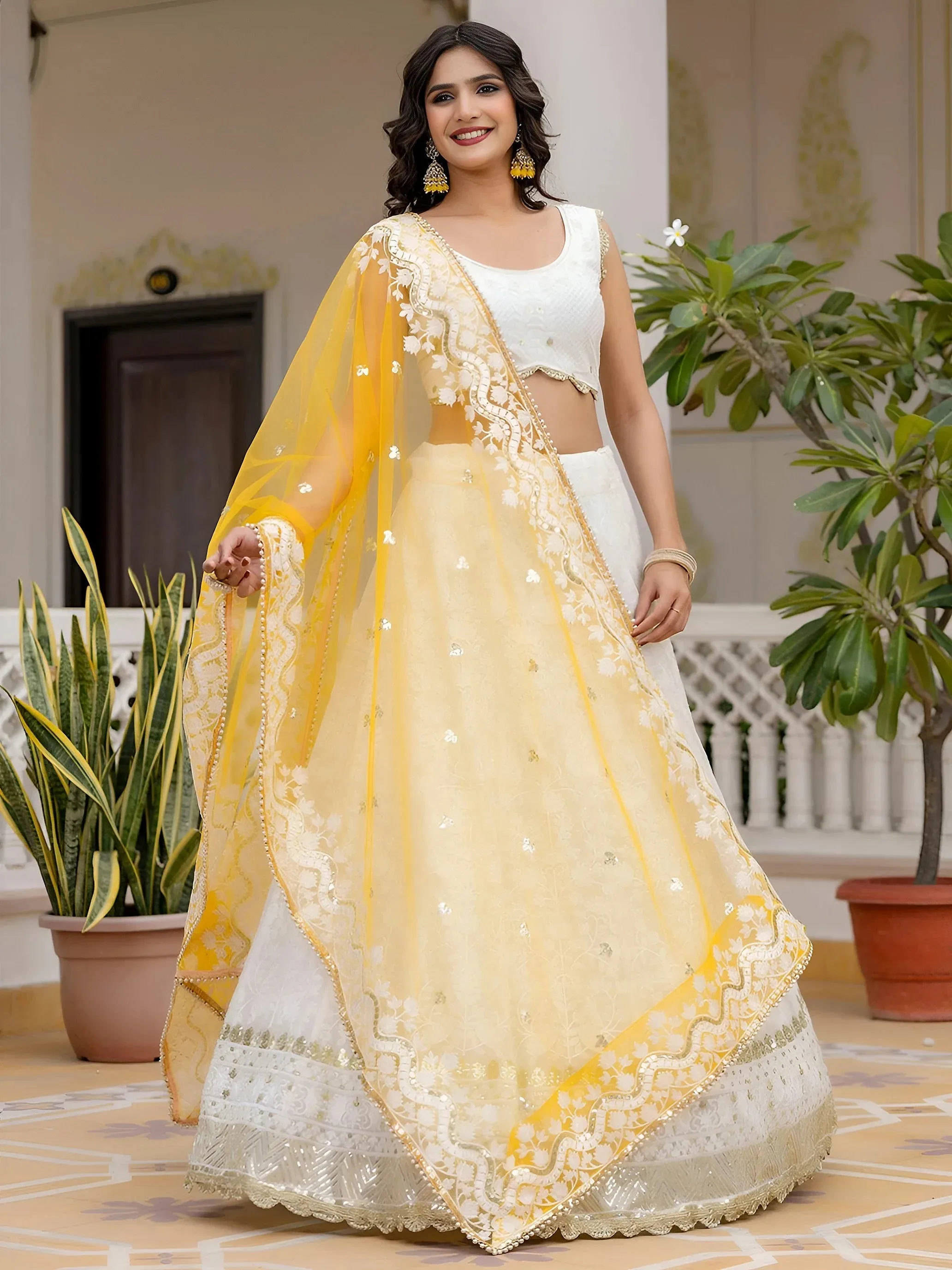 Kiara Advani Inspired White Embroidered Georgette Bridal Lehenga Choli