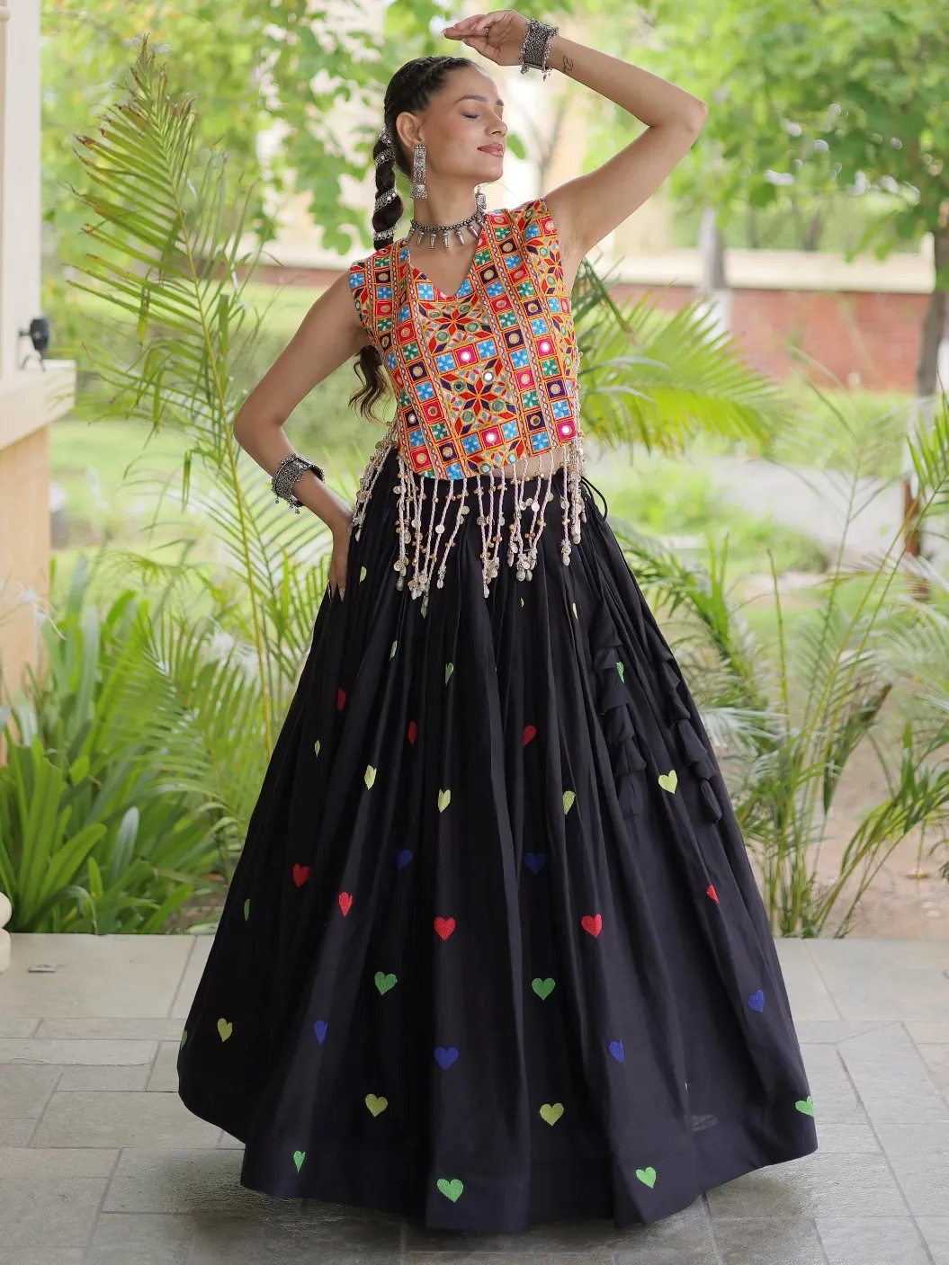 Excellent Black Thread Work Cotton Navratri Special Lehenga Choli