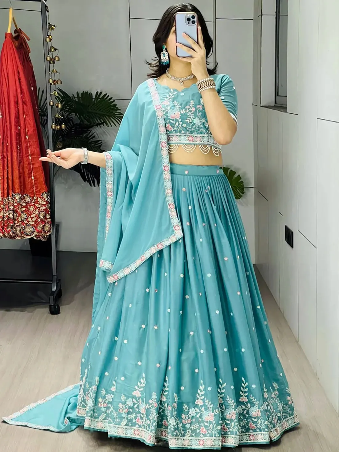 Amazing Blue Bead Embroidery Georgette Event Wear Lehenga Choli