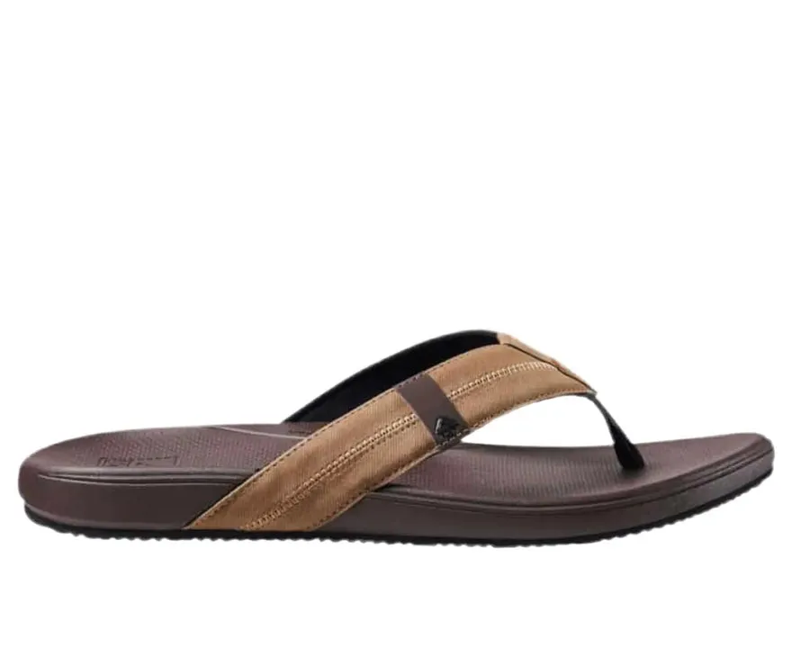 Men's cushioned thong sandal in brown and tan